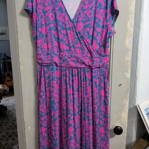 Boden Pink and Blue Floral Midi Dress